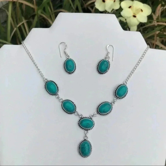 Turquoise Howlite 925 Sterling Silver Necklace & Earring Set NWT - Picture 1 of 5